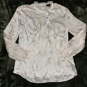 J.Crew Re-Imagined Womens XXS Long Sleeve Lace‎ Trim Blouse Top